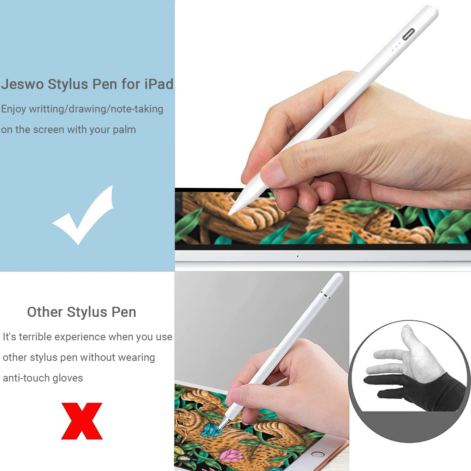 Stylus Pen for iPad with Palm Rejection, FOJOJO Active Pencil Compatible with (2018-2021) Apple iPad 9th/8th/7th/6th Gen, iPad Air 4th/3rd Gen, iPad